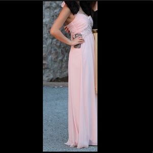 Gorgeous Blush Pink Beaded Halter Neck Prom Dress